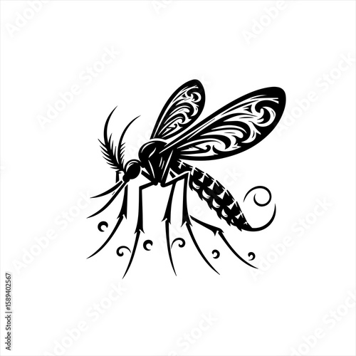 A mosquito with patterned wings, isolated on white background