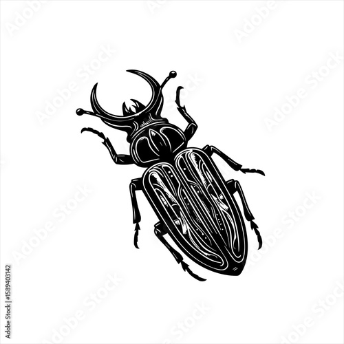 A detailed illustration of a stag beetle, isolated on white background