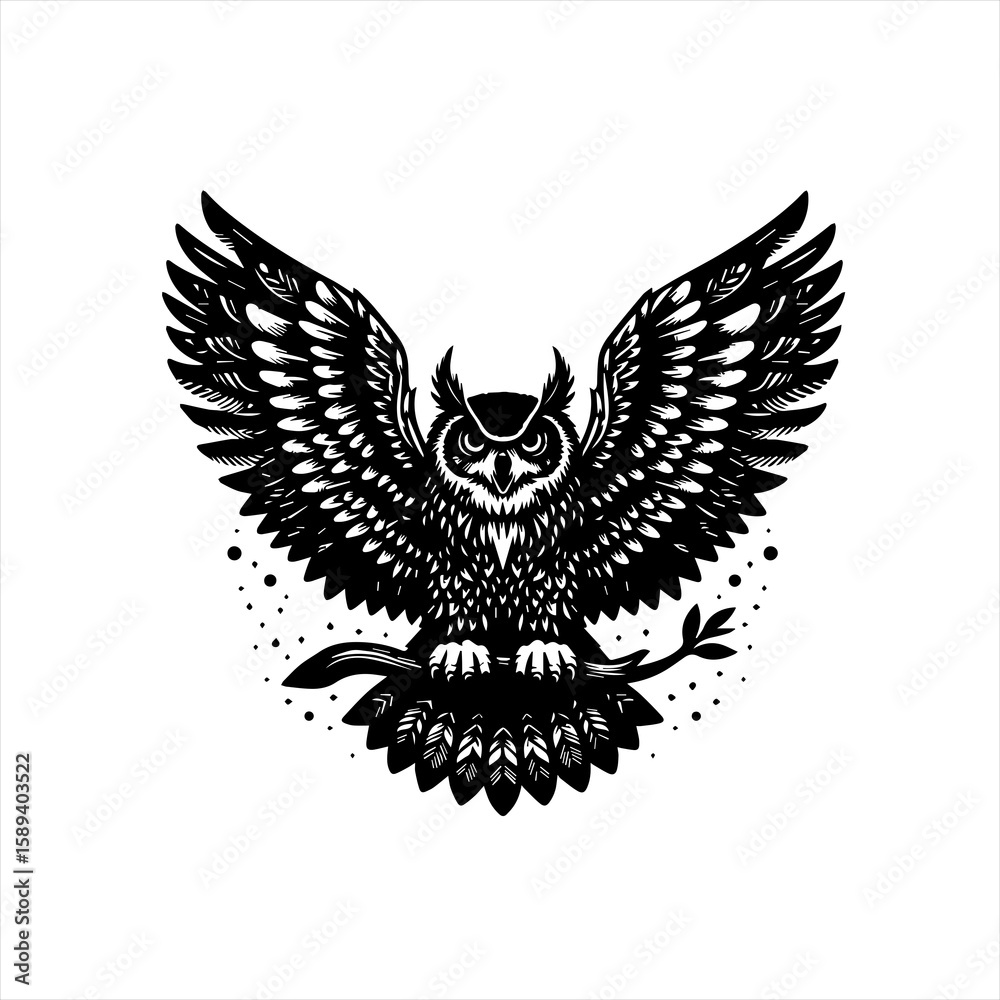 Fototapeta premium An owl spreads its wings, isolated on white background