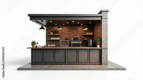 Stylish outdoor coffee shop kiosk.