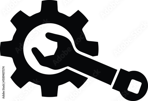 Mechanical Engineer Gear Wrench Silhouette Vector Flat Design Illustration Clipart