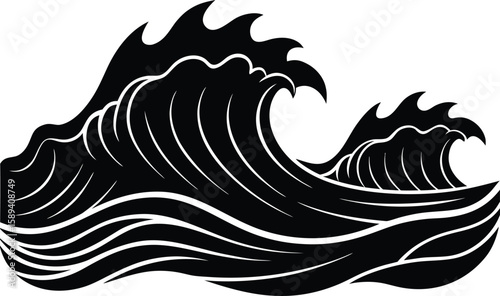 Ocean Sea Wave Silhouette Vector Flat Design Clipart for Beach and Water Themes