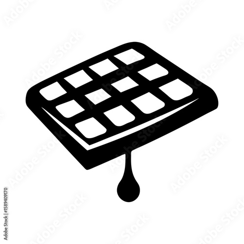 Illustration of a delicious looking waffle with chocolate syrup dripping from it