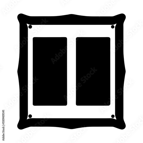 Elegant Two Paned Window with Decorative Black Frame on White Background