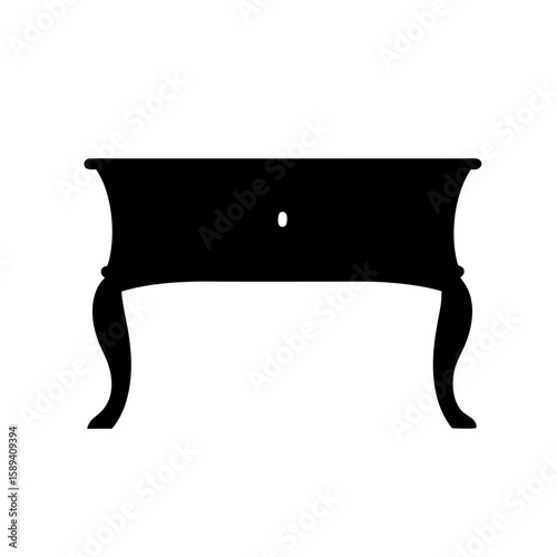 Silhouette of an elegant, ornate, classic style single drawer chest with cabriole legs
