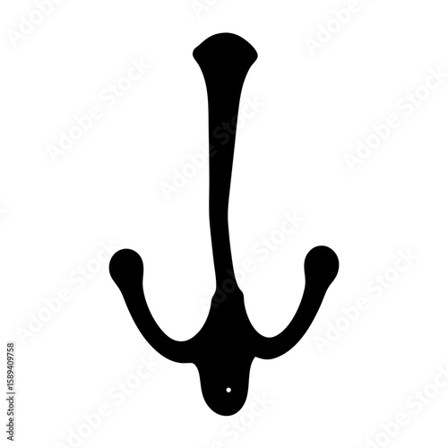Silhouette of a vintage coat hook with three branches, isolated on white