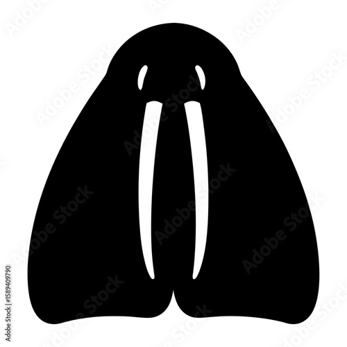 A striking minimalist walrus head icon in bold black silhouette design
