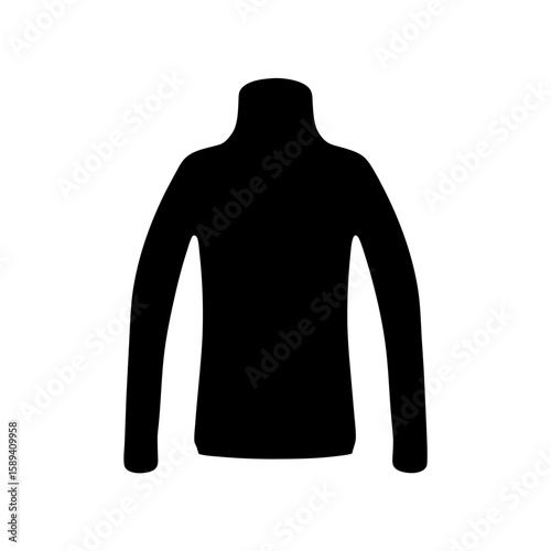 Black silhouette of a long sleeved turtleneck sweater, isolated on white background
