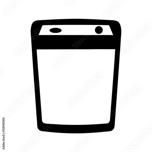 Minimalist black and white dishwasher icon depicting appliance cleaning functionality