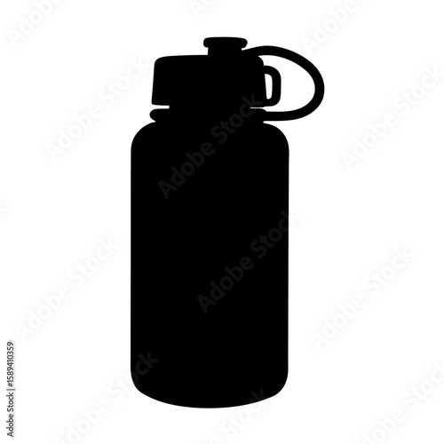 Silhouette of a reusable water bottle with cap and carrying handle
