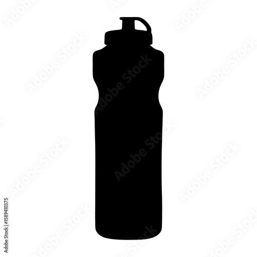 Black and white silhouette of a reusable plastic sport water bottle