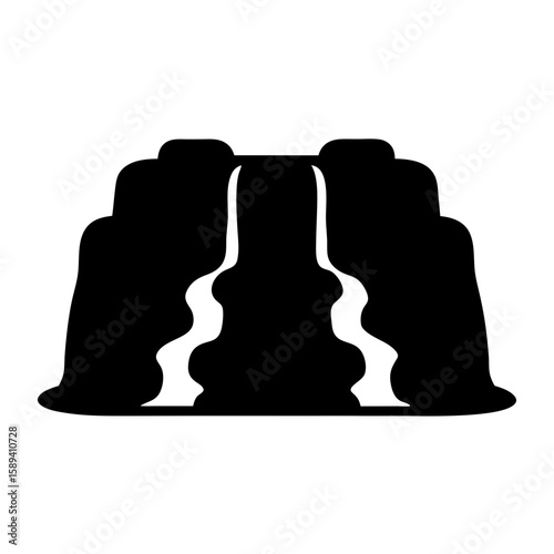 Stylized Black and White Waterfall Depiction with Dual Streams Flowing Downward