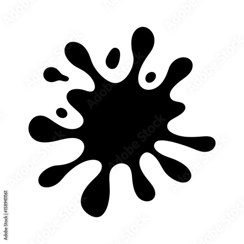 Abstract Black Inkblot Stain with Splatter Effect on White Background