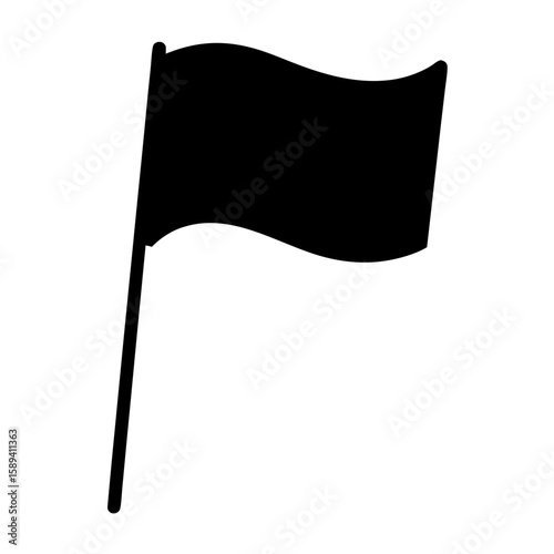 Monochrome illustration of a black flag waving on a pole against white