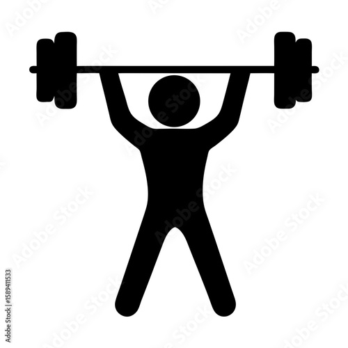 Silhouette of a weightlifter with a barbell above his head in black