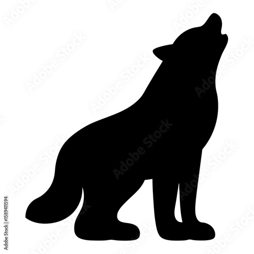 Howling Wolf Silhouette Against White Background, Wild and Majestic Animal
