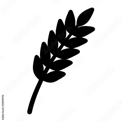 Single black wheat stalk illustration on plain white background with simple design