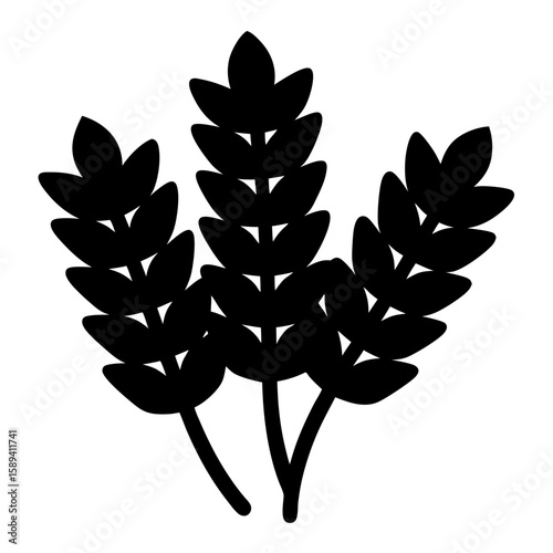 Black silhouette of three stalks of wheat on a white background