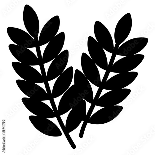 Stylized black vector silhouette of two sprigs of leaves and branches