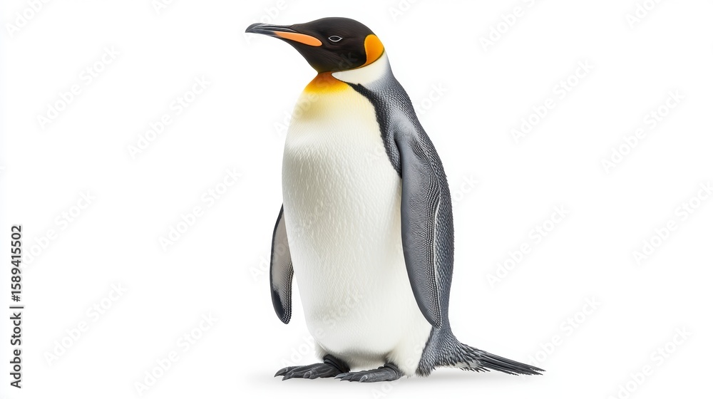 Fototapeta premium Majestic king penguin standing against a white background.