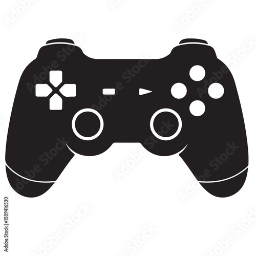 Black and white vector illustration of a video game controller design