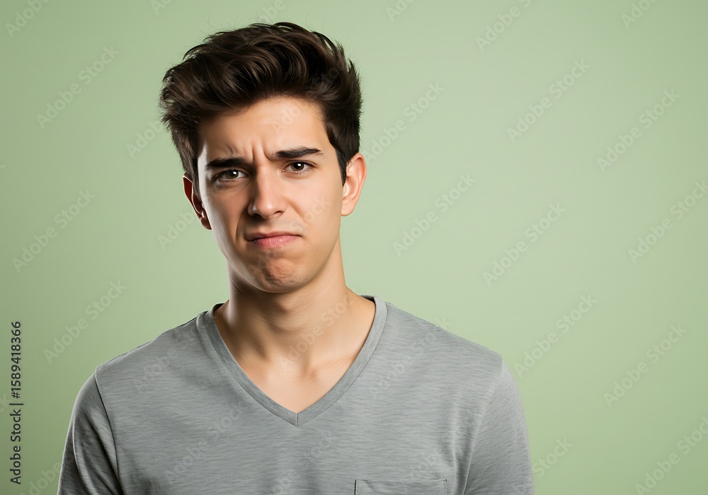 Obraz premium Young Man with a Skeptical Expression. AI Generated