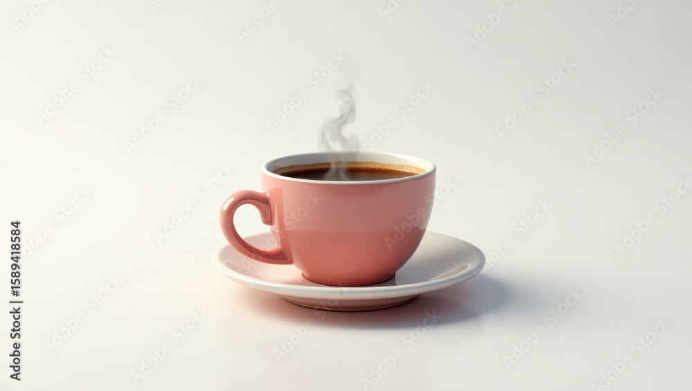 Obraz premium Pink coffee cup with steam rising.