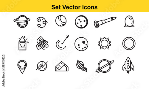 Set Vector Icons: Celestial Bodies and Space Objects