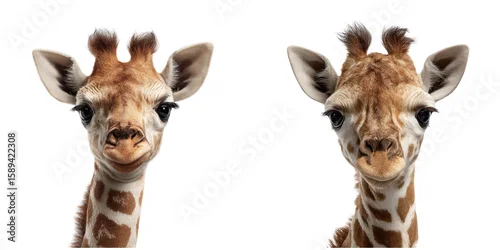 Obraz Adorable Giraffe Portraits Against a Clean White Background, Showcasing the Beauty and Simplicity of Wildlife