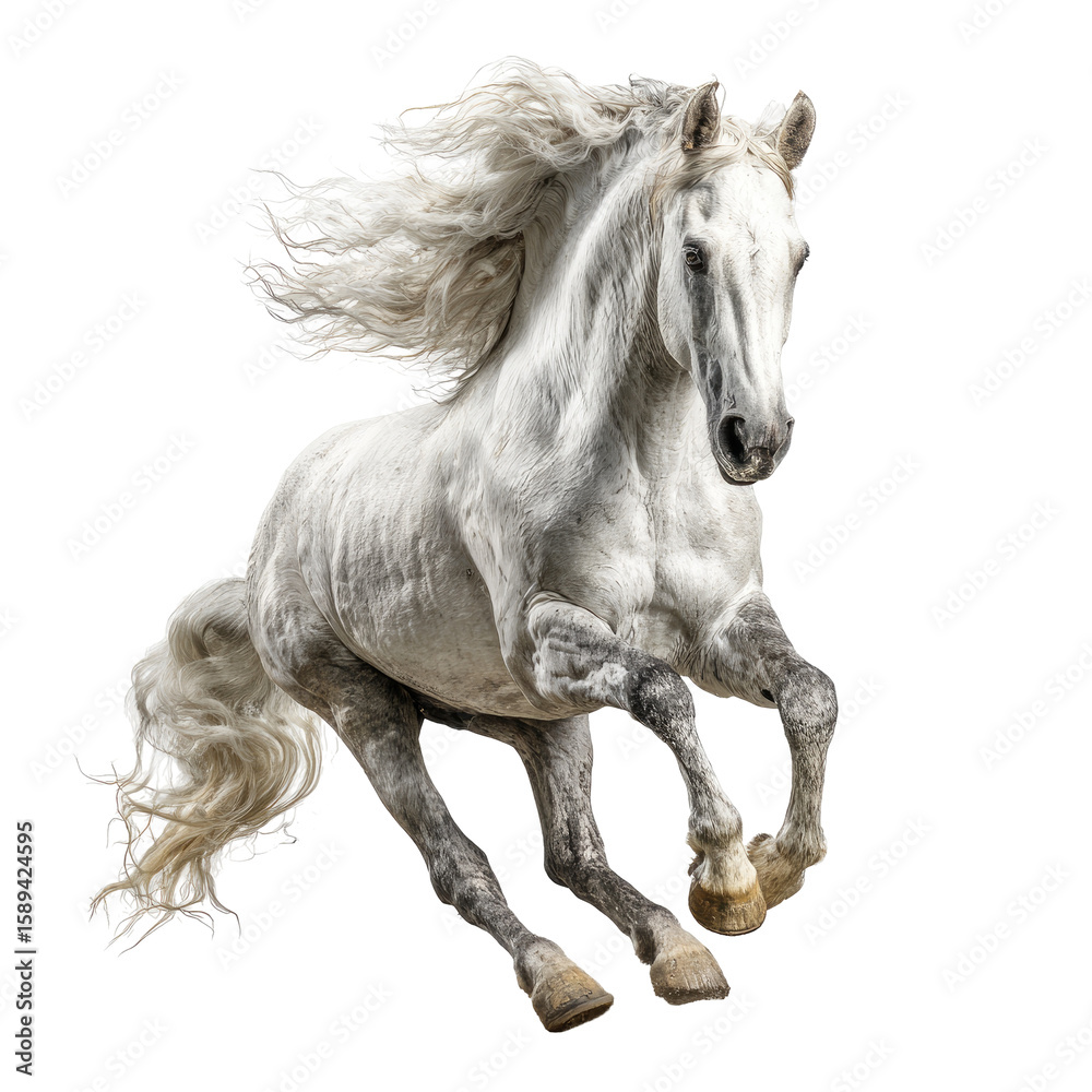 Obraz premium A powerful, white horse in full gallop