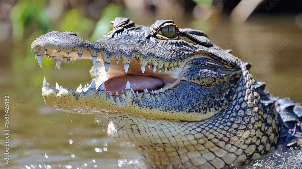 Obraz premium Close-up of an alligator's head with open mouth.