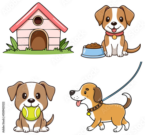 Cute cartoon dog clipart set 
