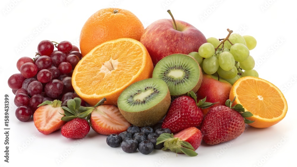 Vibrant Fruit Still Life Oranges, Kiwi, Strawberries, Grapes and Apple Composition, High Resolution Image, Healthy Eating Concept Fruits, Still Life Vibrant Fruit Still Life Oranges, Kiwi, Strawberries, Grapes and Apple Composition, High Resolution Image, Healthy Eating Concept Fruits, Still Life