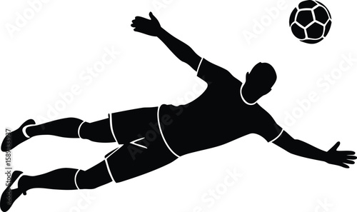 Soccer Goalkeeper Diving Save Silhouette Vector Art for Clipart Design