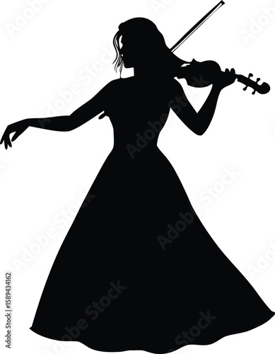 Musical Woman Violinist Silhouette Flat Design Vector for Clipart