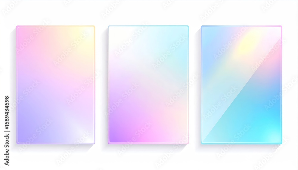 Naklejka premium Three Pastel Colored Rectangular Shapes with Light Gradient Effects and Shadow on White Background