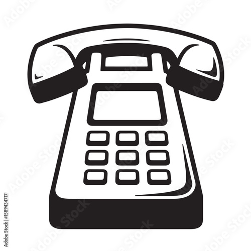 A bold black and white vector illustration portraying a classic telephone receiver featuring a modern touch with an easy to read keypad design.