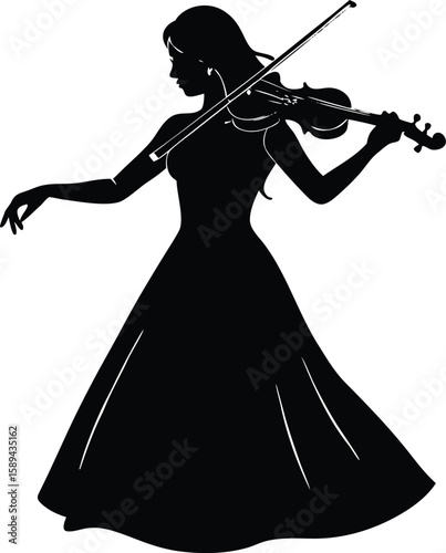 Woman Playing Violin Silhouette Vector Illustration Clipart for Music