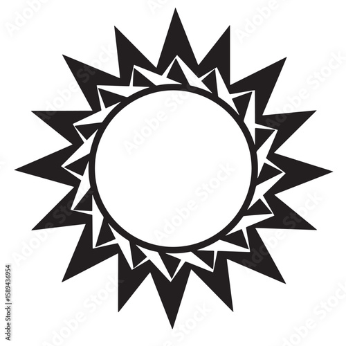 Abstract sun design with black and white graphic elements featuring geometric and decorative shapes