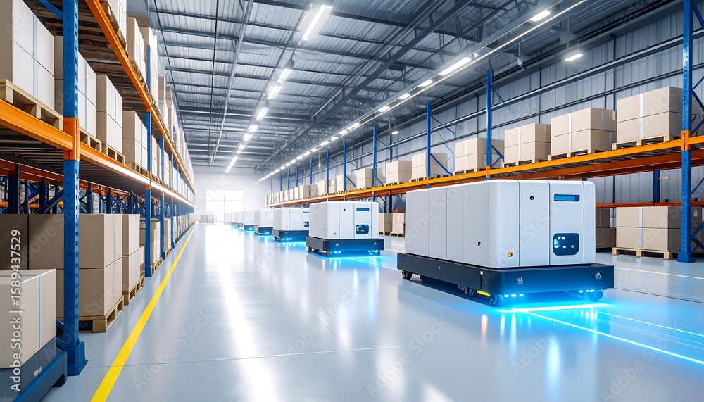 Fototapeta premium Automated Robots in a Modern Warehouse.