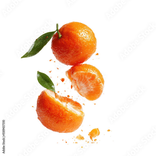 Wallpaper Mural Fresh mandarins in mid-air, with segments scattered Torontodigital.ca