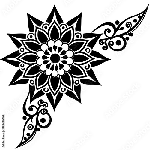 Elegant corner flower ornament vector silhouette 