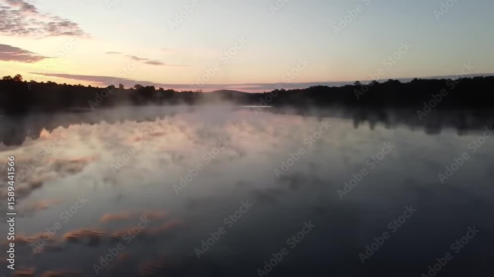 Reflections Of Misty Morning Over Tranquil Lake Scene Reflections Of Misty Morning Over Tranquil Lake Scene