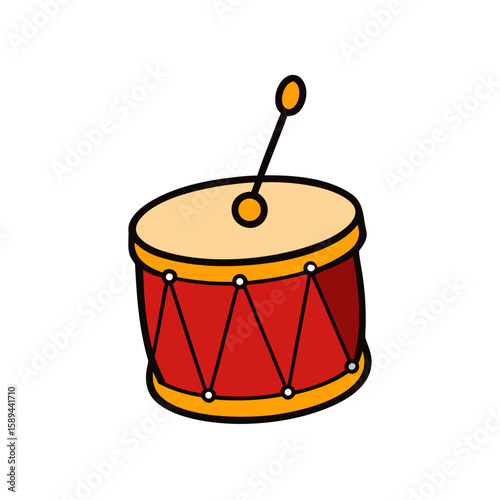 A toy drum ornament with gold trim on white background