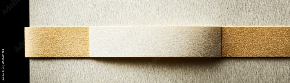 Fototapeta premium Minimalist composition, bright yellow strip on clean white paper background yellow