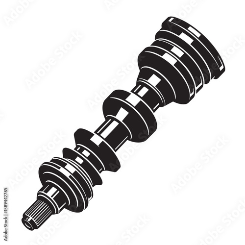 Detailed illustration of a black and white constant velocity joint or cv joint component isolated on white background.