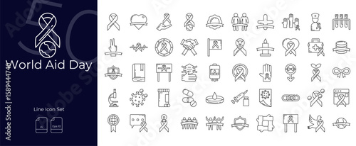 World Aid Day Line Editable Icons set. Vector illustration in modern thin line style of World Aid Day icons: awareness,ribbon,treatment, etc