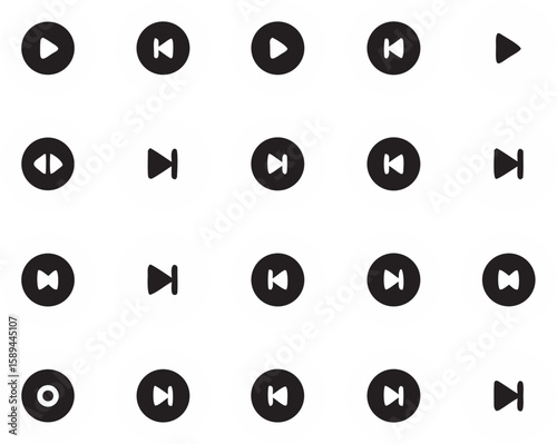 White circular media player icons play pause rewind fast forward skip circular icons white icons
