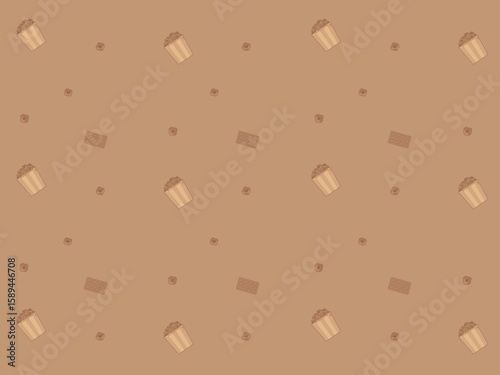 Sweet brown color chocolate popcorn pattern, popcorn background illustration