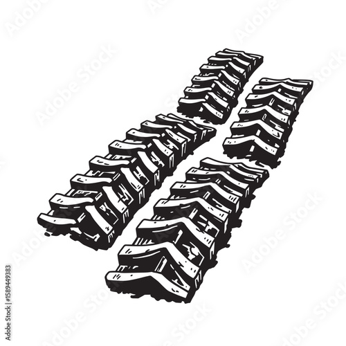 Vector illustration of heavy machinery tire tracks imprinted on a surface demonstrating a design of industrial and construction themes